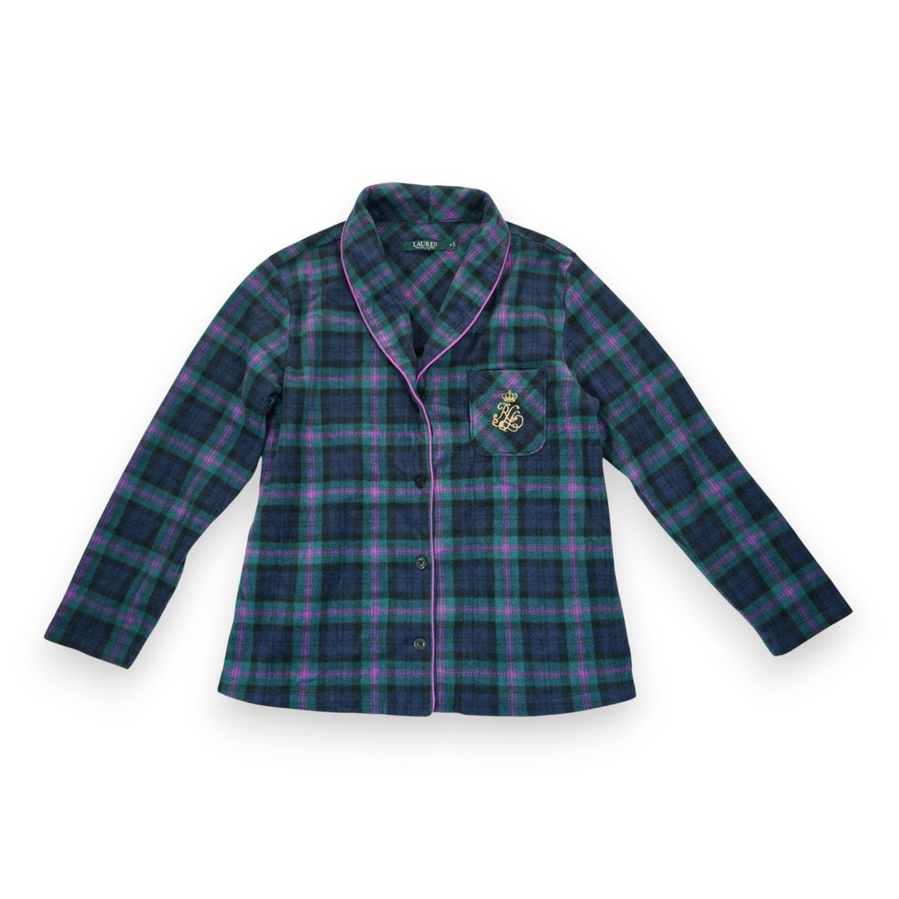 Lauren Ralph Lauren Womens Plaid Long Sleeve‎ Button Down Pajama Top Medium
